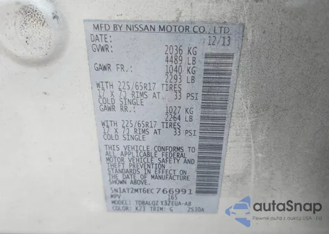 2014 Nissan Rogue Sv из США, поврежденный, VIN 5N1AT2MT6EC766991